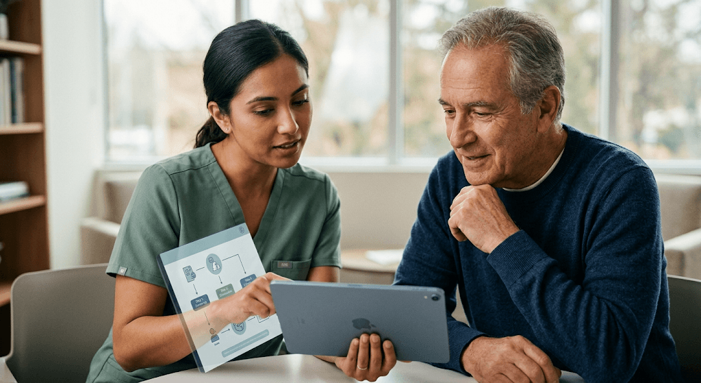 Research coordinator reviewing study information with a participant